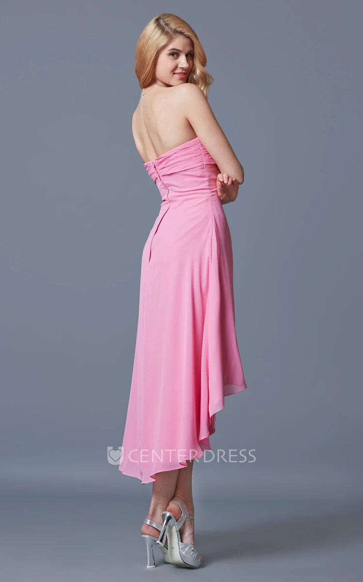 Sleeveless Ruched Sweetheart A-line High-low Chiffon Dress With Draping