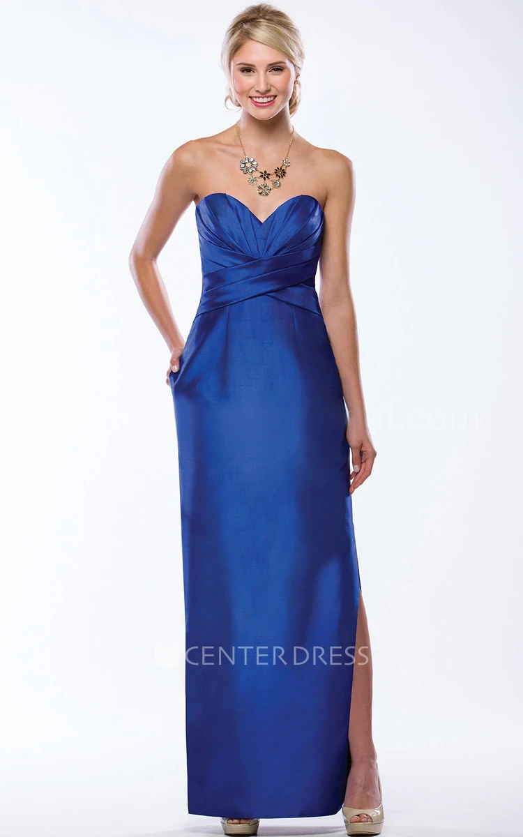 Sweetheart Long Bridesmaid Dress With Side Slit And Pockets