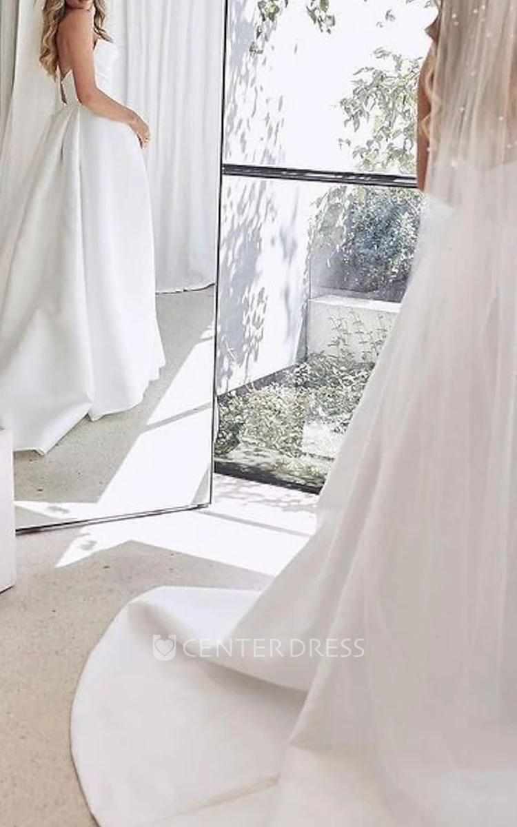 Modern Sexy A-Line Satin Wedding Dress Casual Elegant Garden Strapless Split Front Ruched Bridal Gown