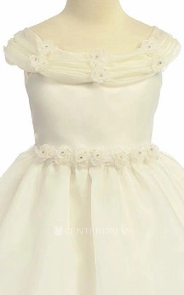 Tea-Length Floral Floral Organza Flower Girl Dress