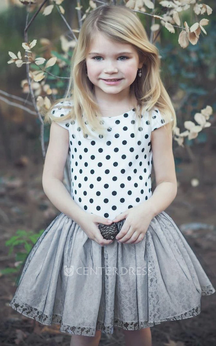 Broach Knee-Length Beaded Floral Tulle&Lace Flower Girl Dress