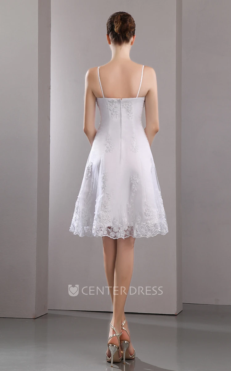 Stunning Spaghetti Sleeveless Short Wedding Gown With Embroidery