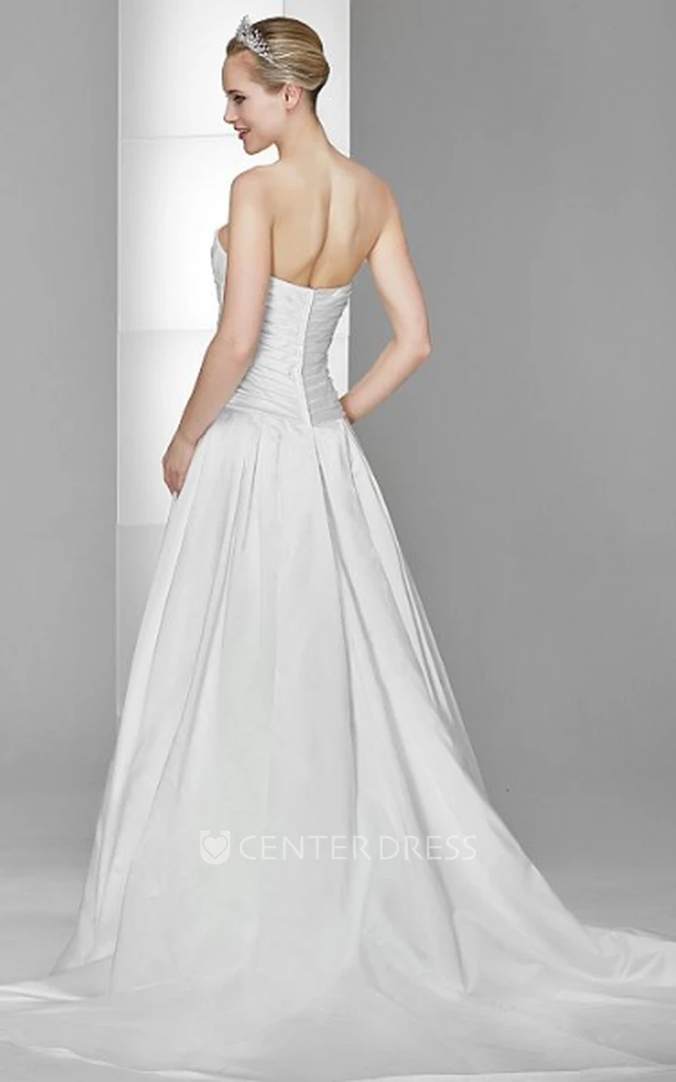 A-Line Jeweled Sweetheart Satin Wedding Dress With Criss Cross And Sweep Train