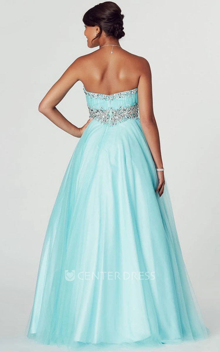 A-Line Sleeveless Ruched Sweetheart Tulle Prom Dress