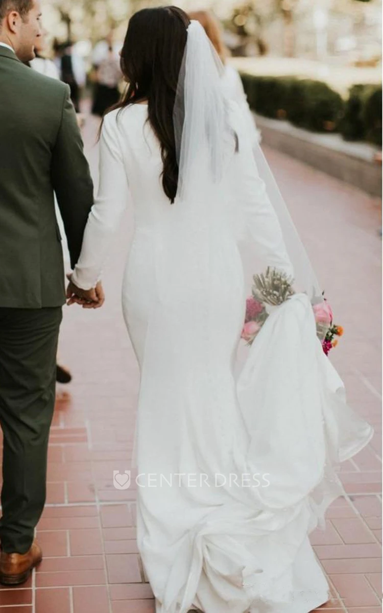Trumpet Long Sleeve Spandex Casual Modest Button Wedding Dress