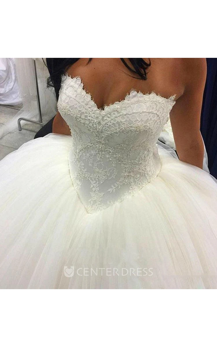 Ball Gown Sweetheart Lace Tulle Lace-up Corset Back Wedding Dress