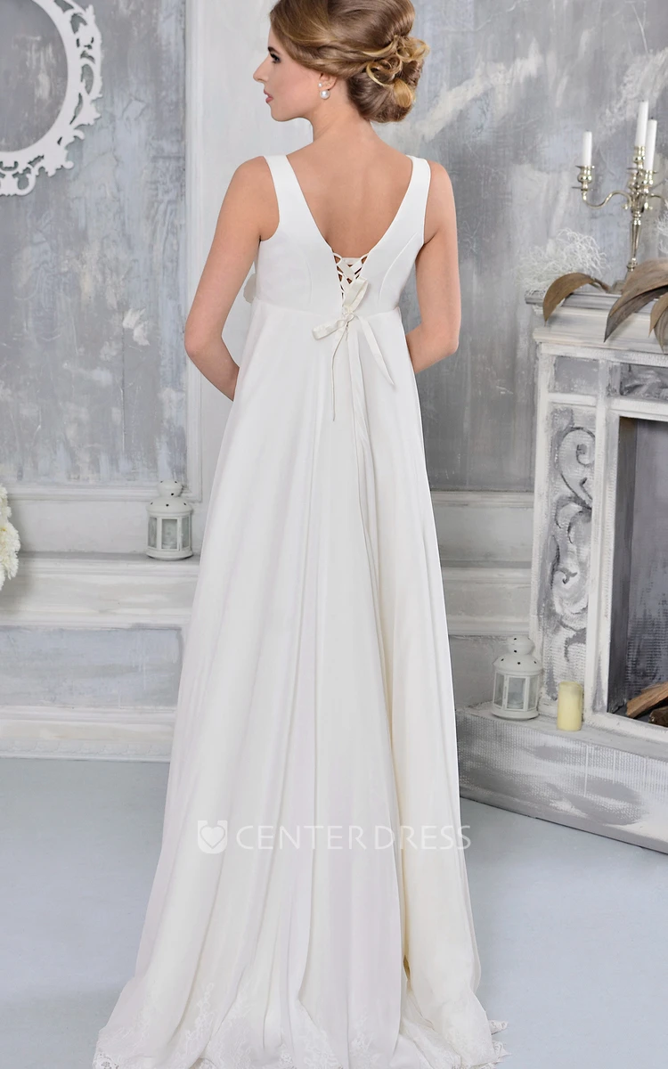 Lace Floor-Length Sleeveless Cowl-Neck Empire Chiffon Wedding Dress