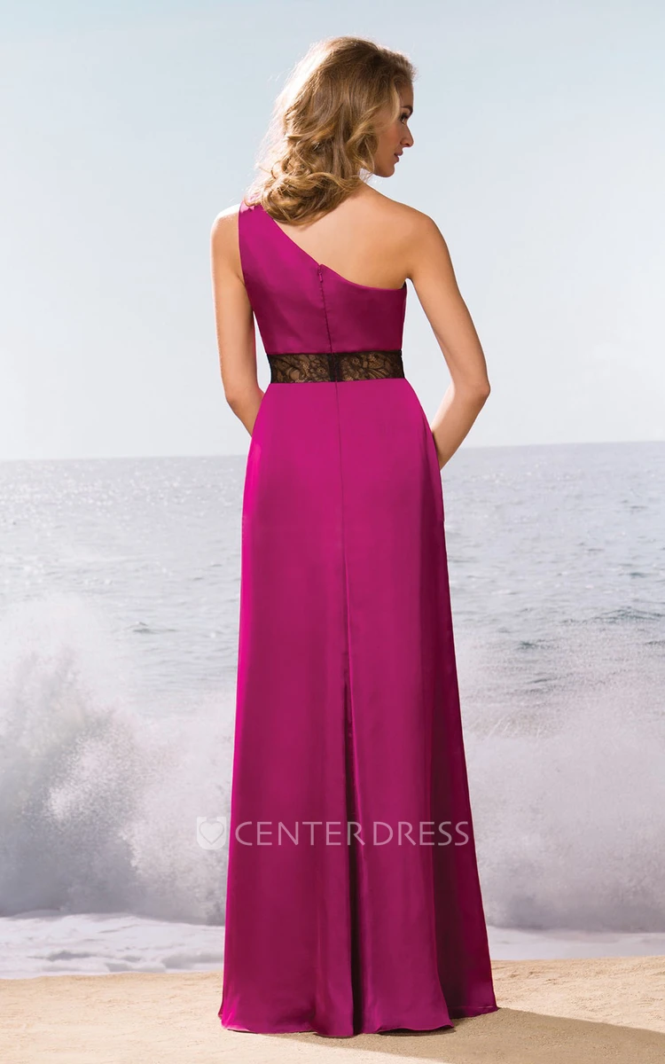 One-Shoulder Long Bridesmaid Dress With Lace Detail And Front Slit