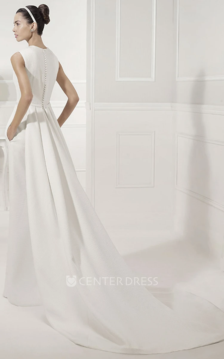 High Neck Sleeveless Sheath Bridal Gown With Belt