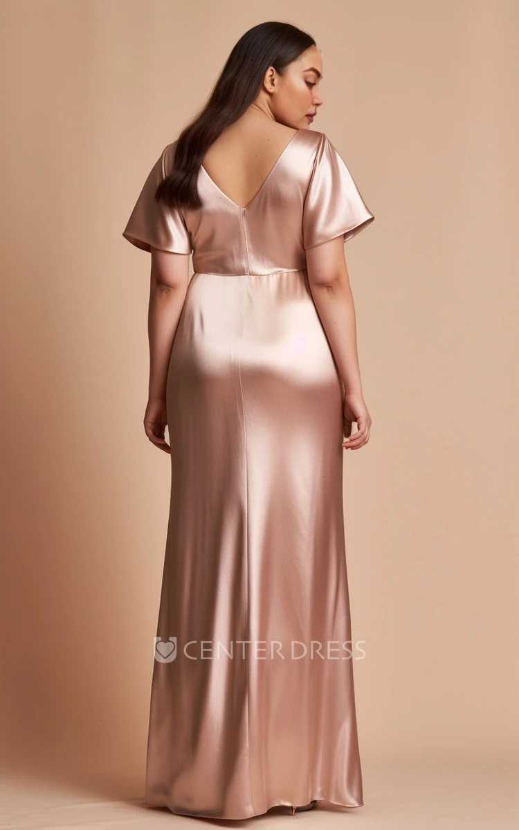 Plus Size Sheath Satin Bridesmaid Dress 2023 Simple Casual Ethereal Floor-length
