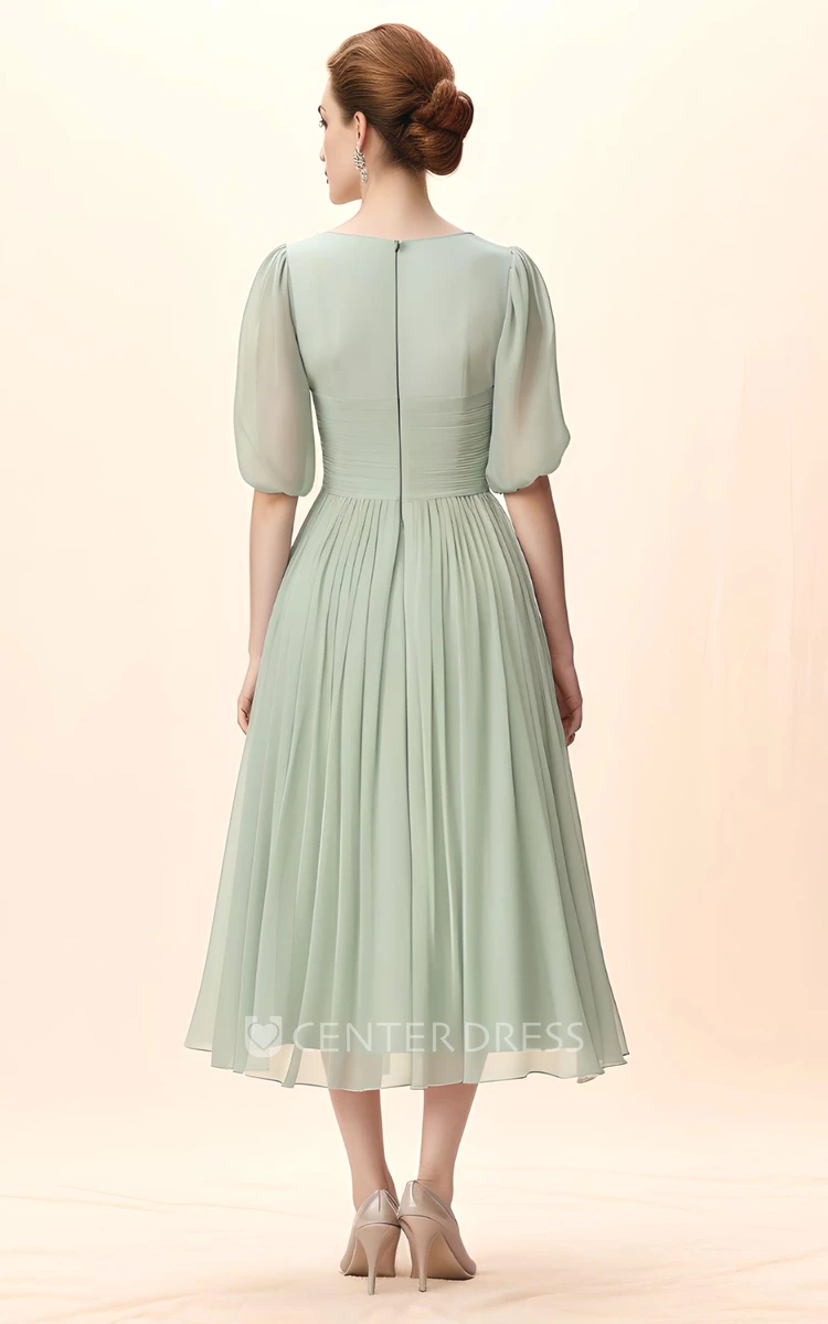 Bohemian Chiffon Mother of the Bride Dress with A-Line V-neck and Zipper Back Simple and Elegant