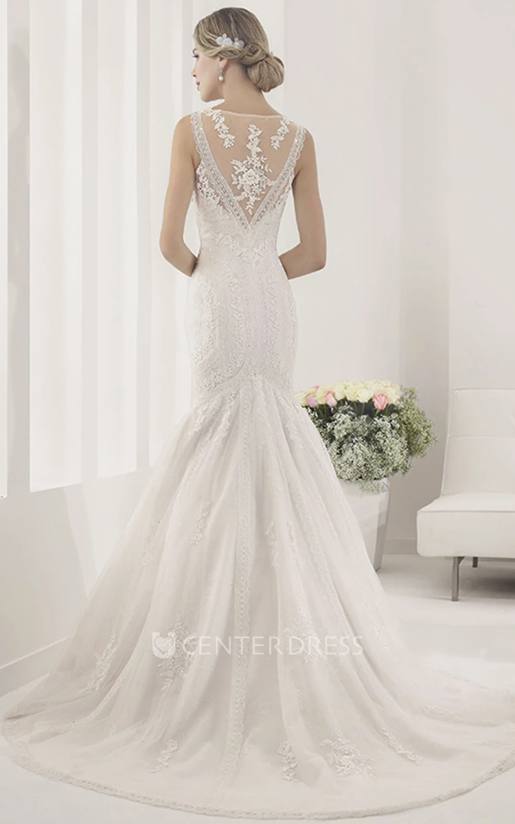 V Neck Mermaid Lace Gown With Sequin Details