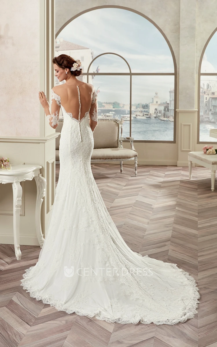 Sweetheart Sheath Bridal Gown With Long Sleeves And Detachable Train