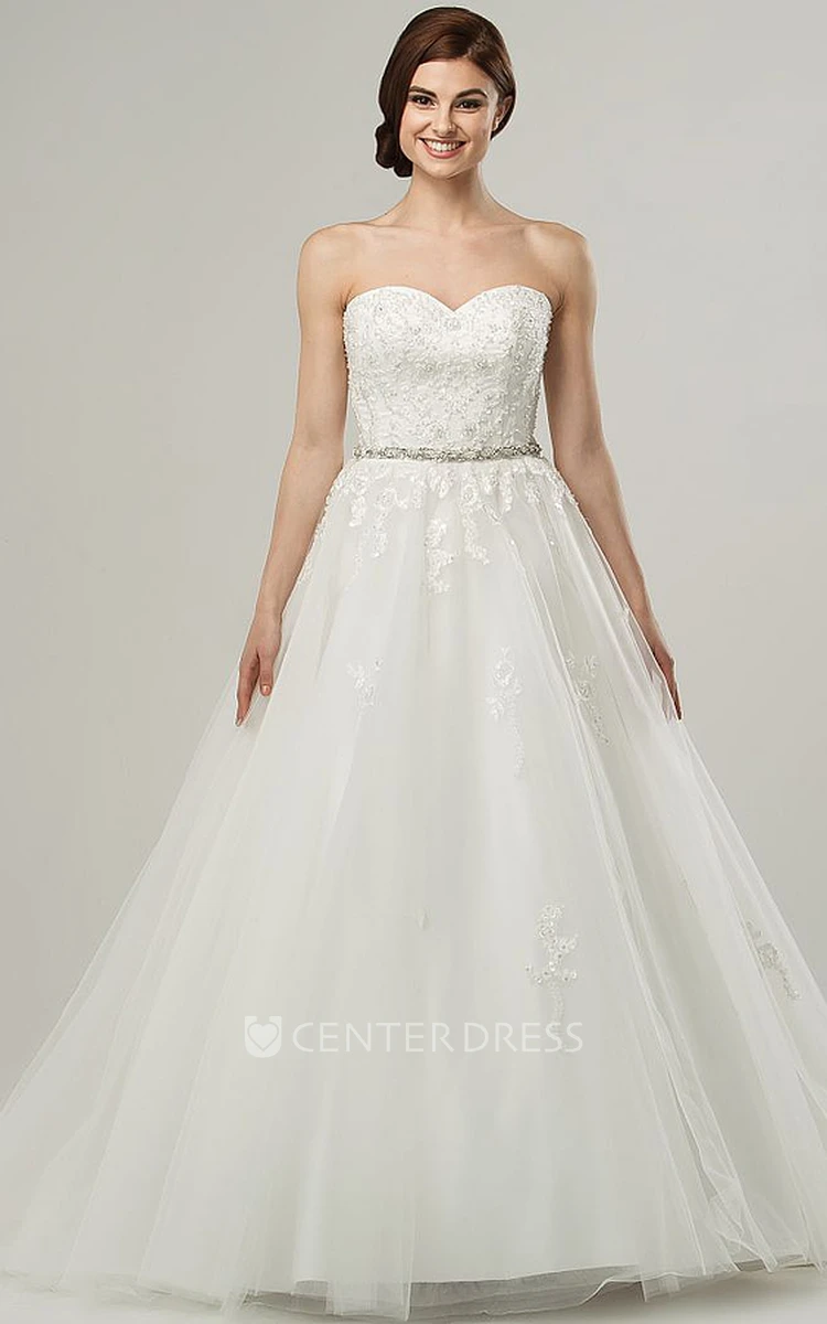 Ball Gown Sweetheart Jeweled Tulle Wedding Dress With Cape