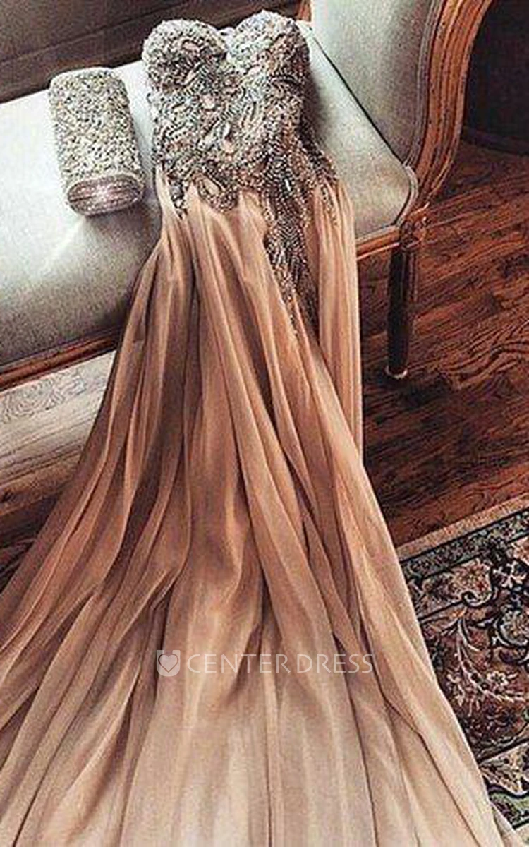 Gorgeous Sweetheart Crystal Prom Dress Long Chiffon Party Gowns