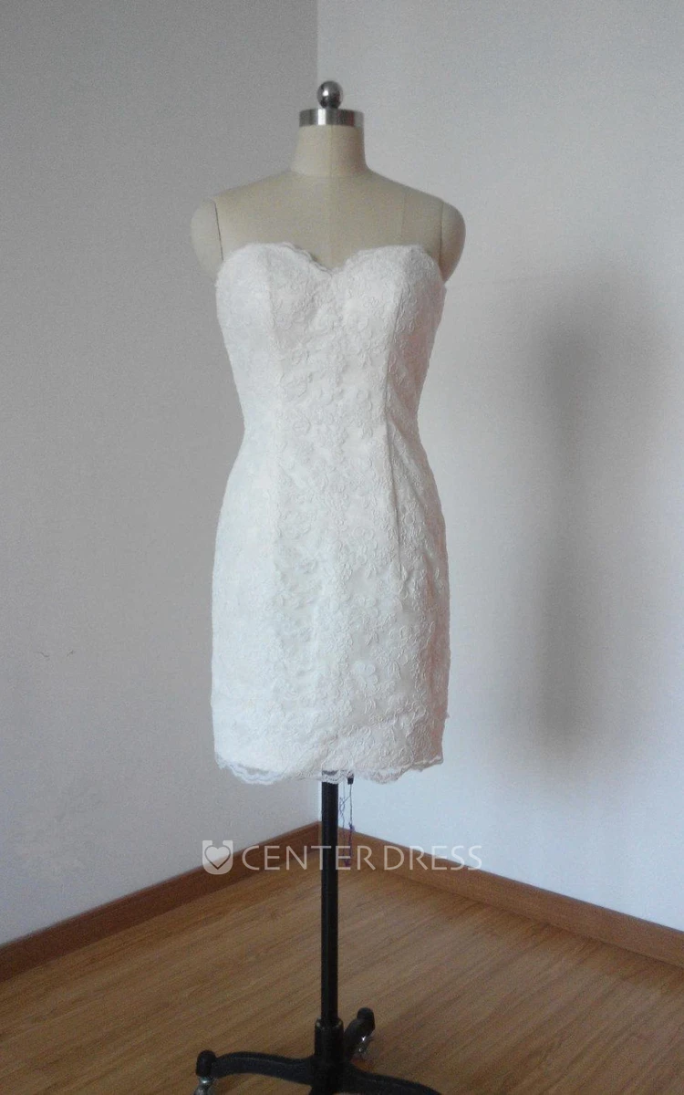Short Strapped Sweetheart Lace Weddig Dress