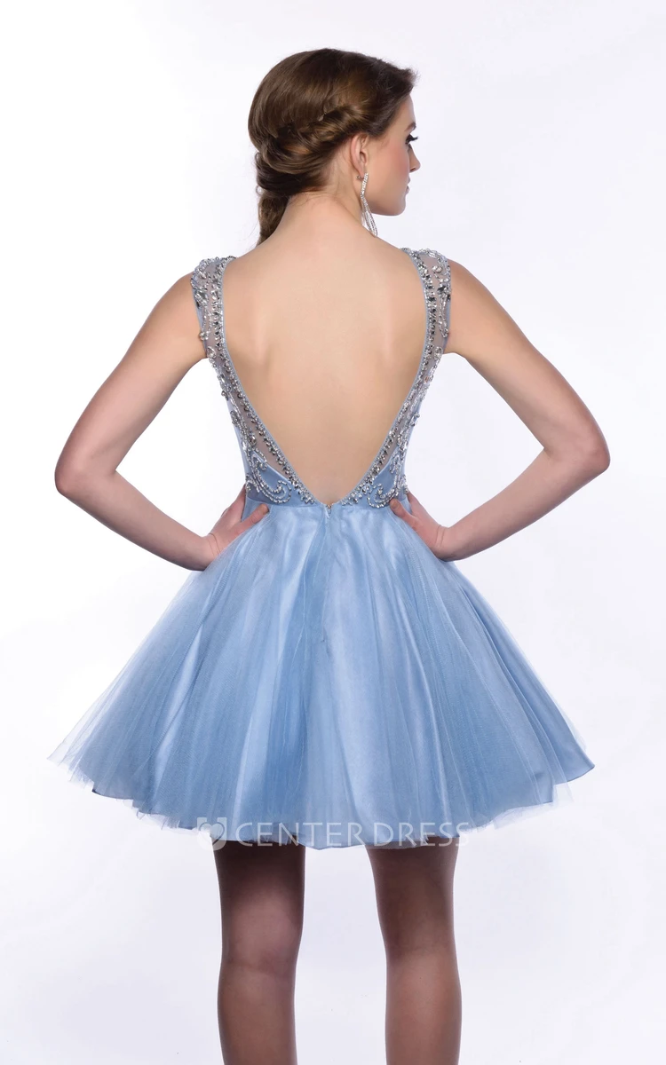 A-Line Tulle Short Homecoming Dress With Glimmering Embellished Bodice
