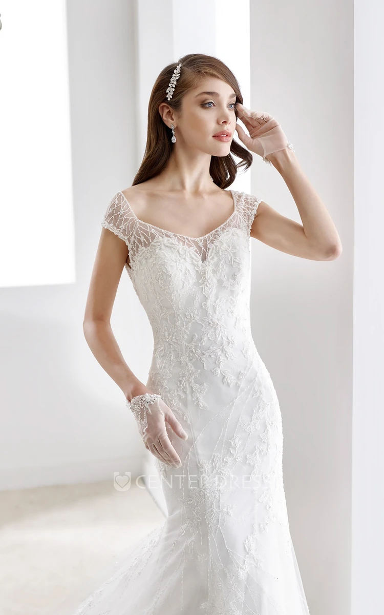 V-Neck Lace Long Gown With Appliques And Open Back