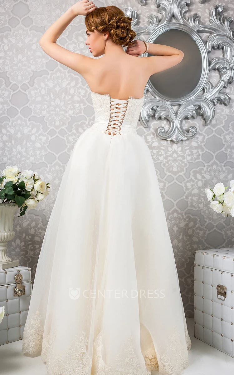 A-Line Strapless Sleeveless Floor-Length Appliqued Tulle Wedding Dress With Bolero