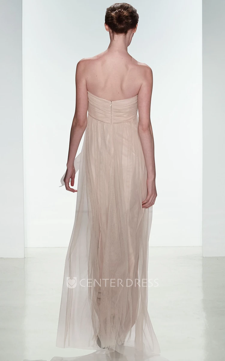 Ankle-Length Sleeveless Sweetheart Ruched Empire Tulle Bridesmaid Dress