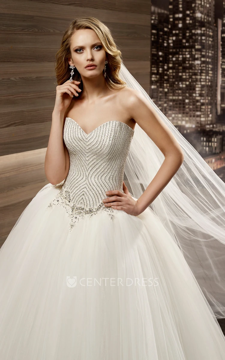 Sweetheart A-Line Bridal Gown With Beaded Corset And Half Back