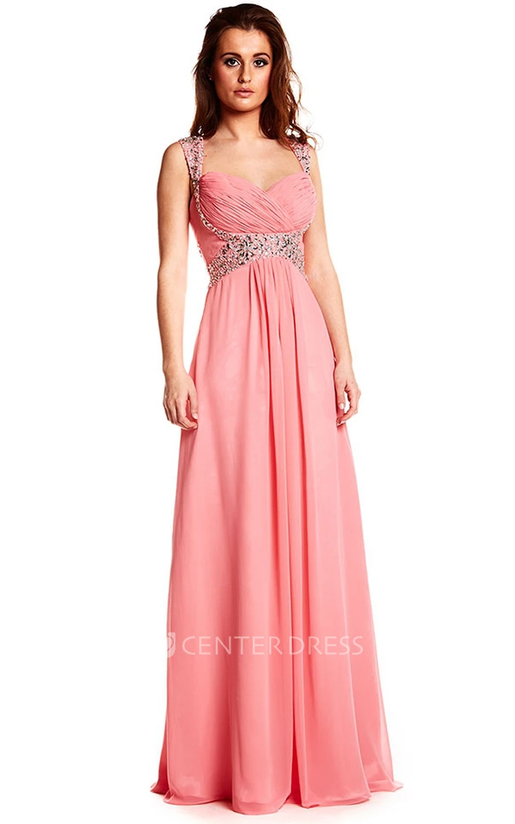 Crystal Strapped Sleeveless Chiffon Prom Dress