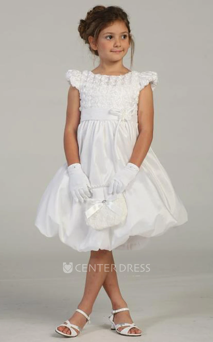 Pleated Tiered Taffeta Flower Girl Dress