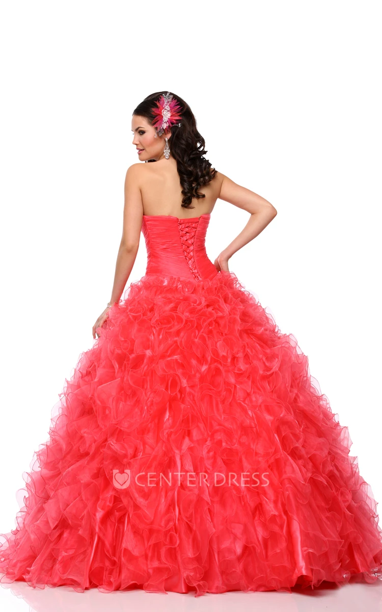 Sweetheart Organza A-Line Ball Gown With Cascading Ruffles And Lace-Up Back