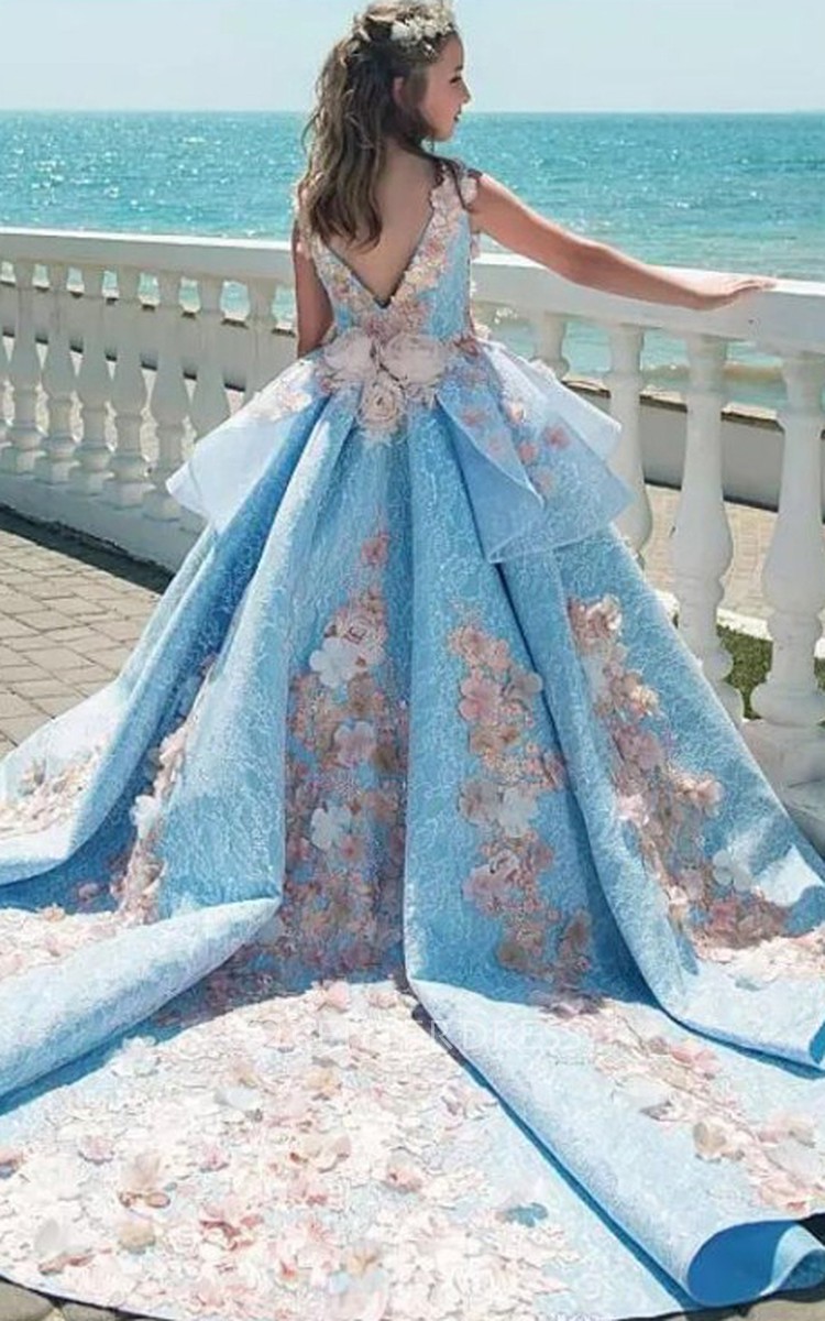 Blue floral ball top gown