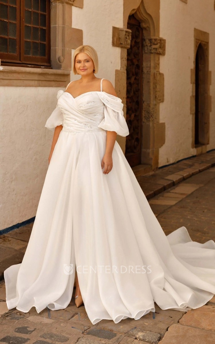 Plus size spaghetti on sale strap wedding dress