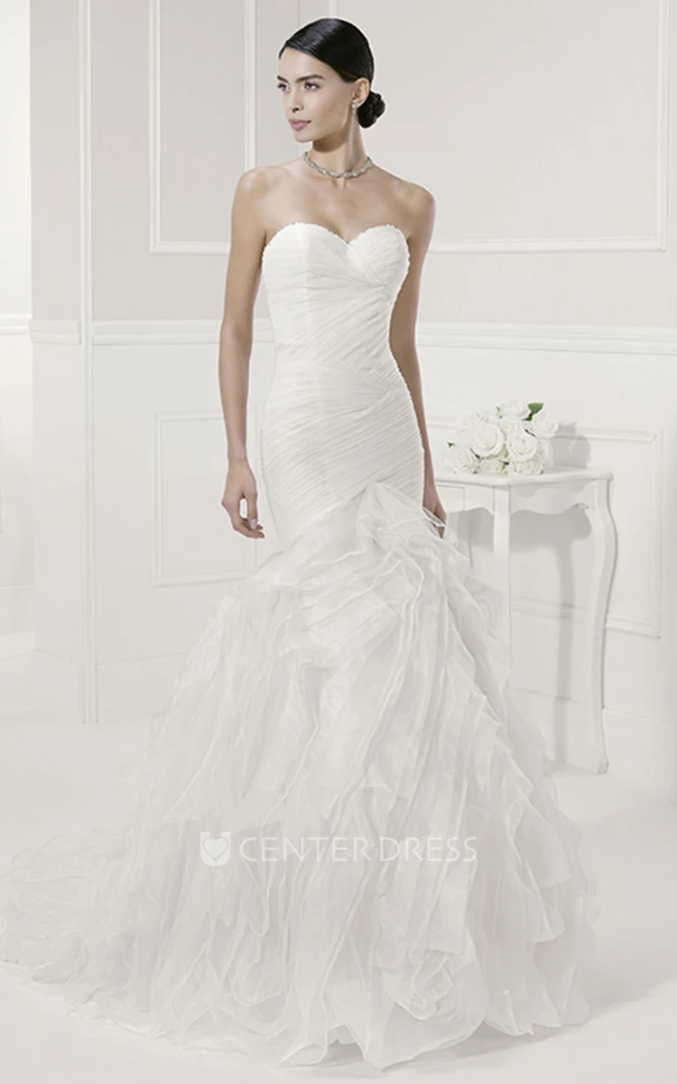 Ruched Mermaid Tiered Organza Bridal Gown With Removable Straps