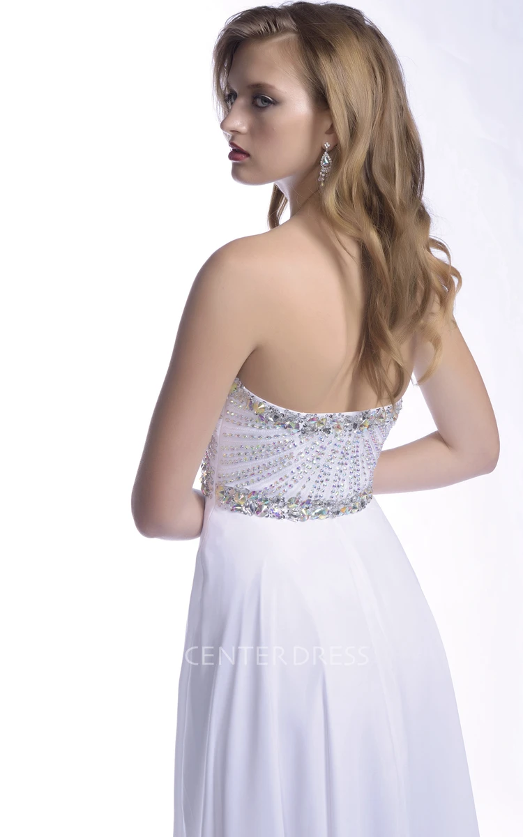 Chiffon Sweetheart A-Line Prom Dress With Shining Bodice And Jeweled Band