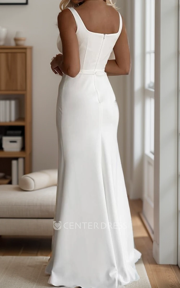 Simple Casual Minimalist Maxi Square Neck Bridal Gown Modest Gorgeous Modern Floor Length Dress