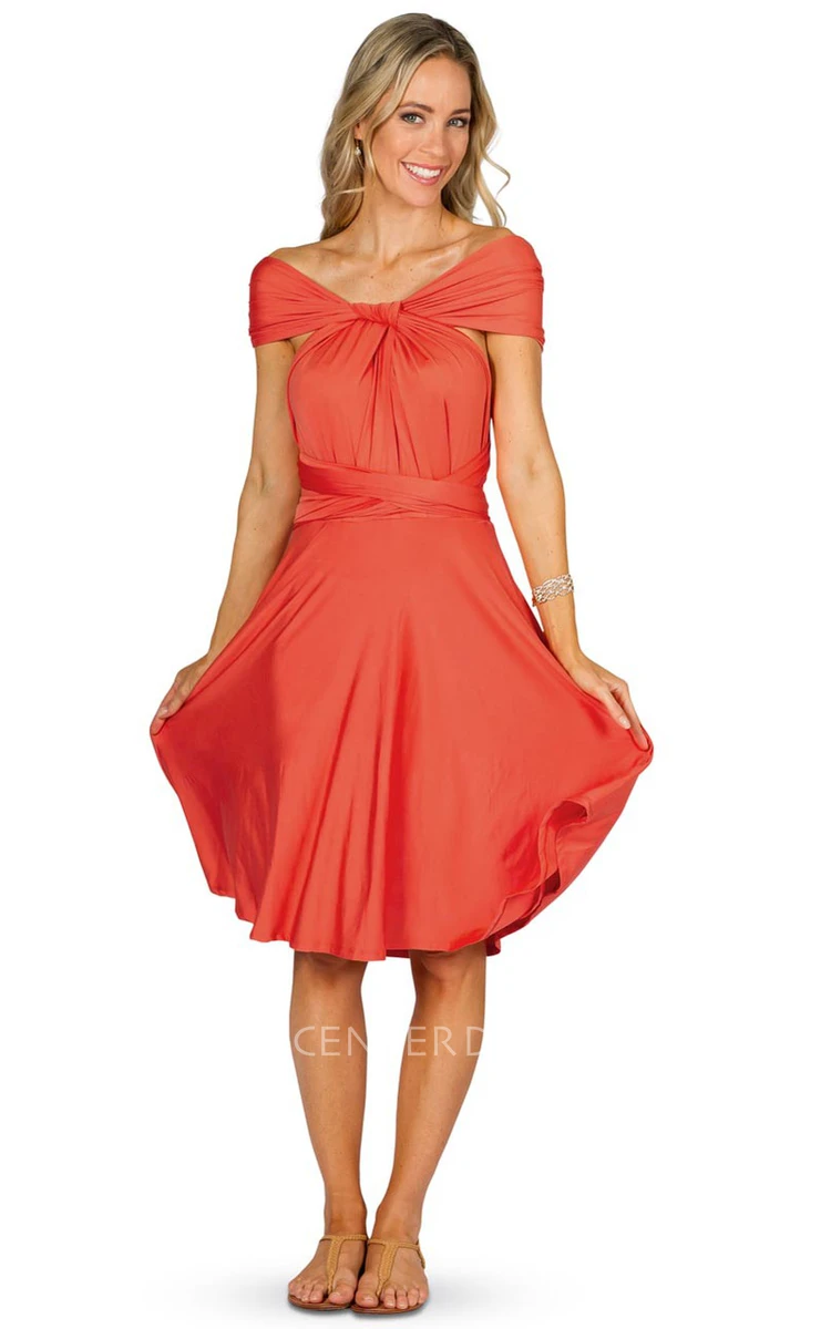 Knee-Length Halter Sleeveless Chiffon Convertible Bridesmaid Dress With Ruching And Straps