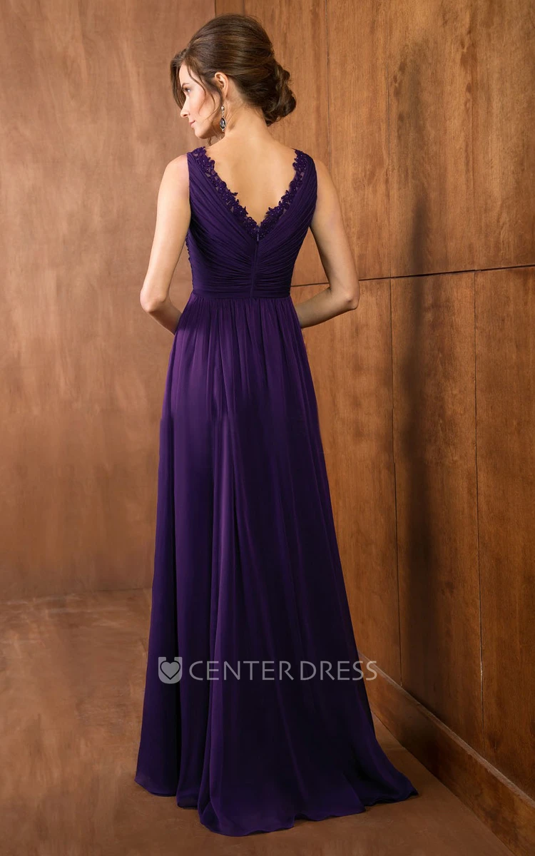 V-Neck Sleeveless A-Line Gown With Shawl And Beadings