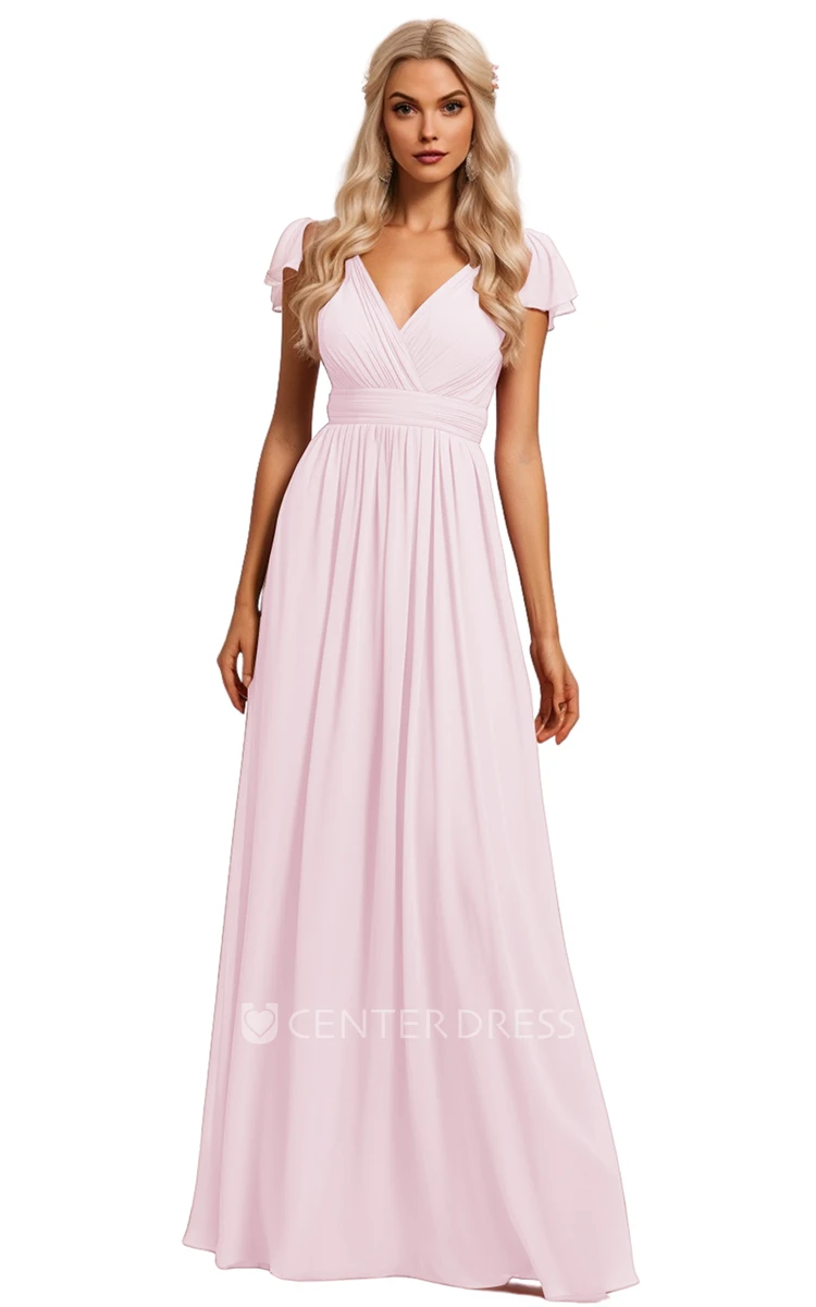Bohemian A-Line Chiffon Bridesmaid Dress with V-neck and Deep-V Back 2024 Unique