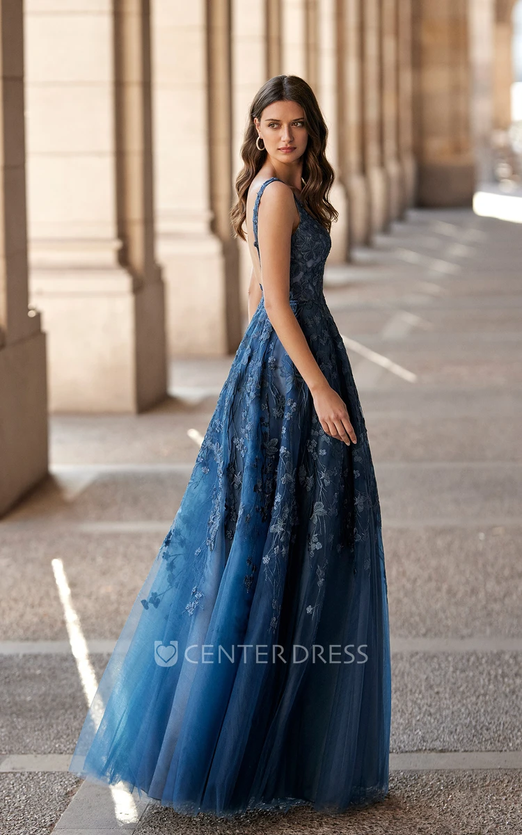 Ethereal Plunging Neckline Tulle Prom Dress A-Line