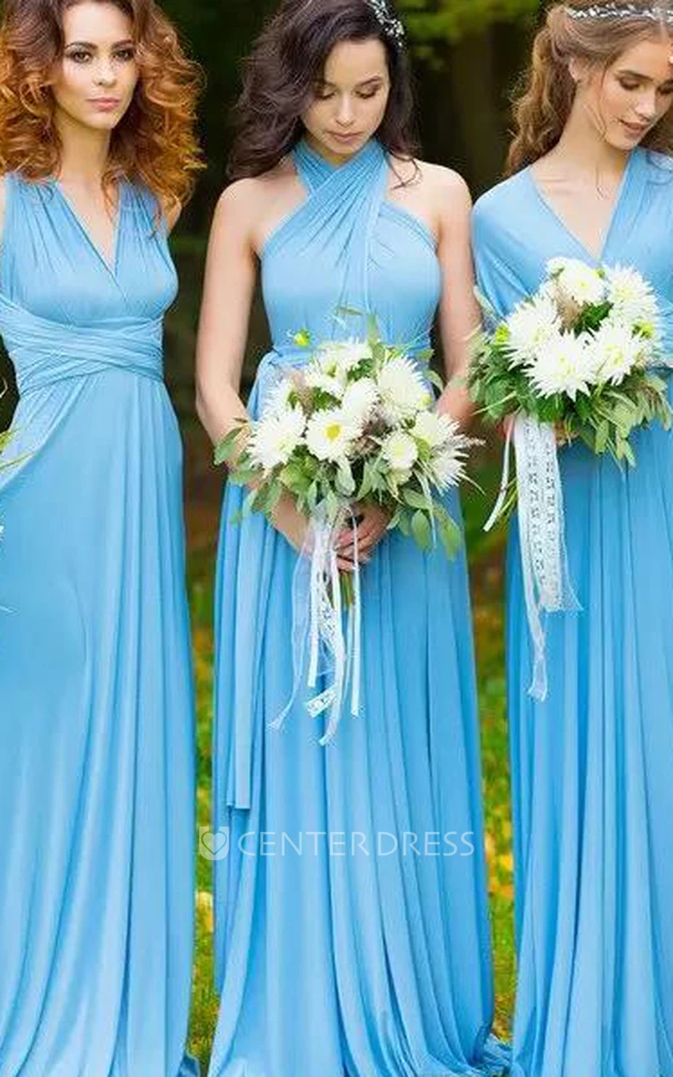 Elegant A Line Jersey Bridesmaid Dress With Halter Neck And Straps Back