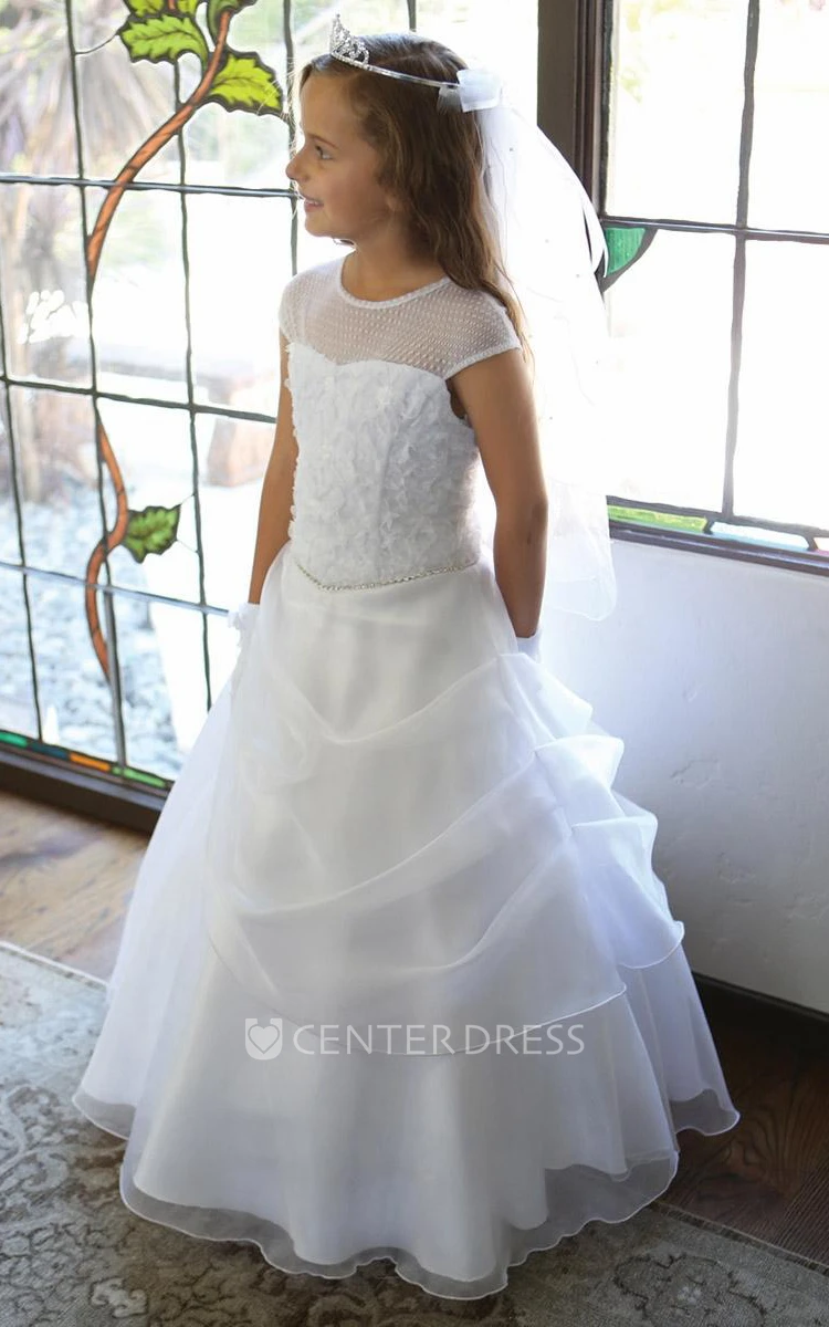 Tiered Draped Beaded Lace&Sequins Flower Girl Dress With Sequins