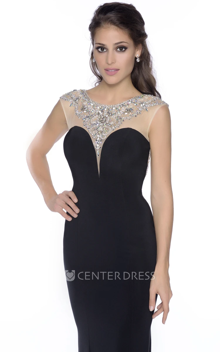 Trumpet Jersey Brush Train Prom Dress With Sophisticated Rhinestones