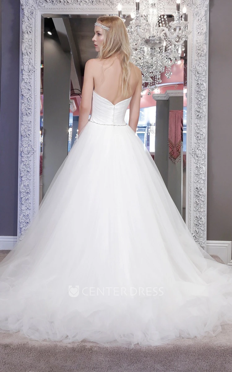 Ball Gown Jeweled Sweetheart Tulle Wedding Dress With Criss Cross