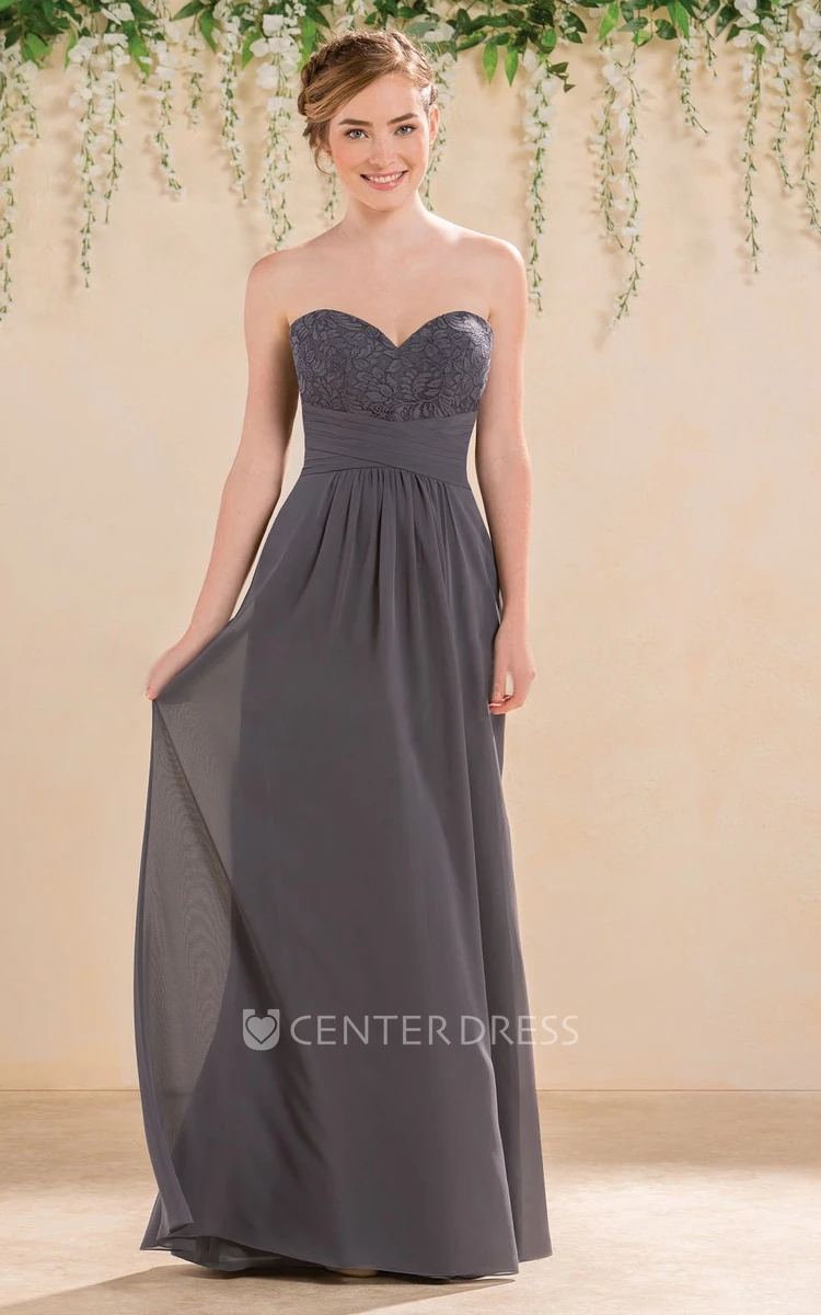Sweetheart A-Line Gown With Lace Bodice And Ruching