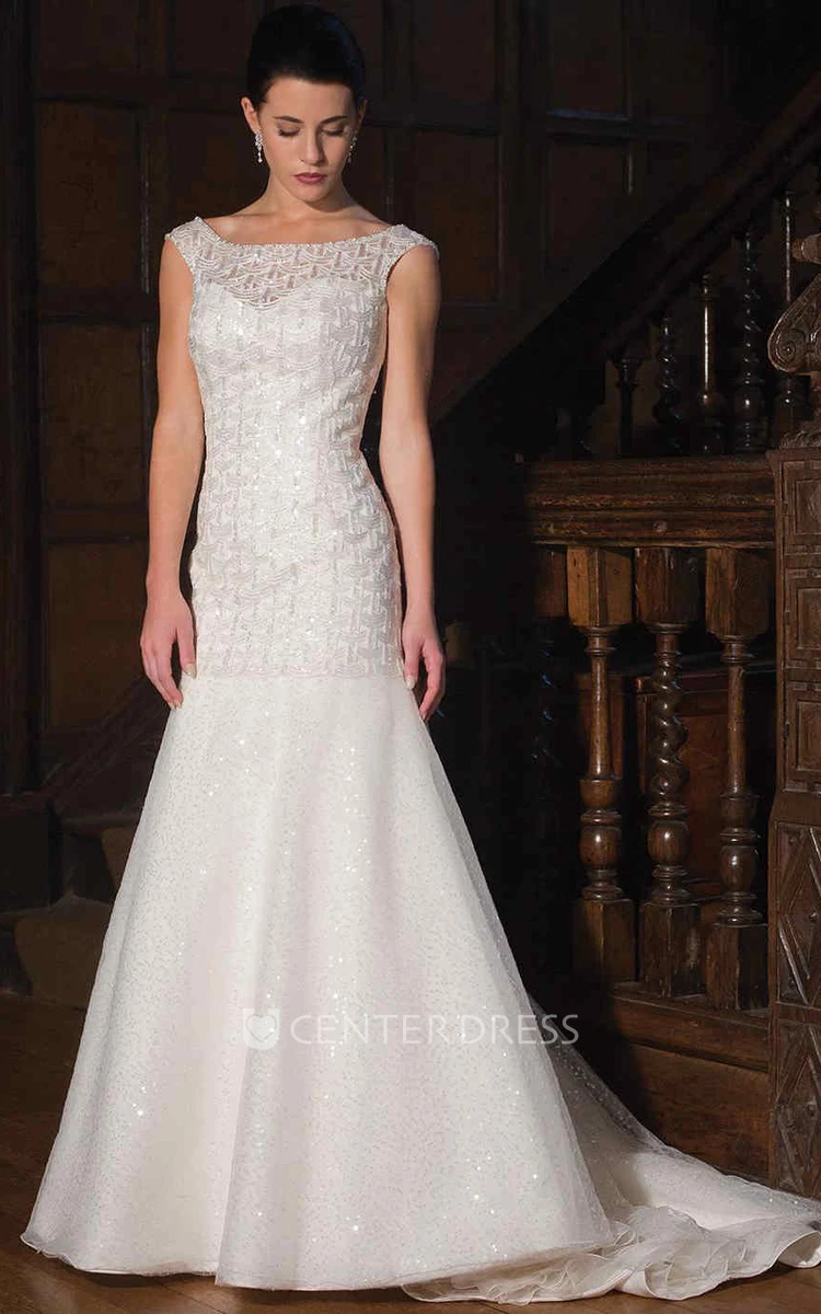 A-Line Scoop-Neck Maxi Beaded Wedding Dress With Sequins