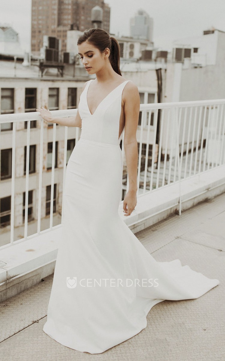 Deep v satin wedding 2024 dress