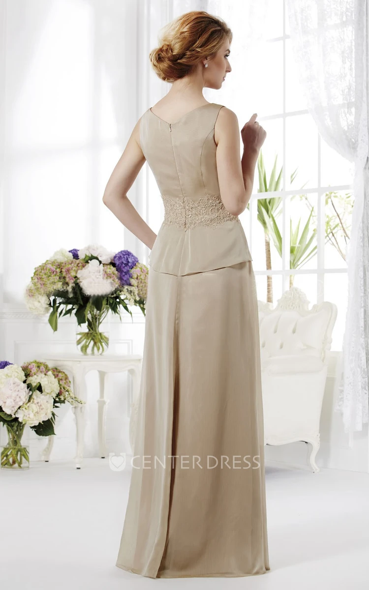 Sleeveless V-Neck Long Mother Of The Bride Dress With Ruffles And Appliques