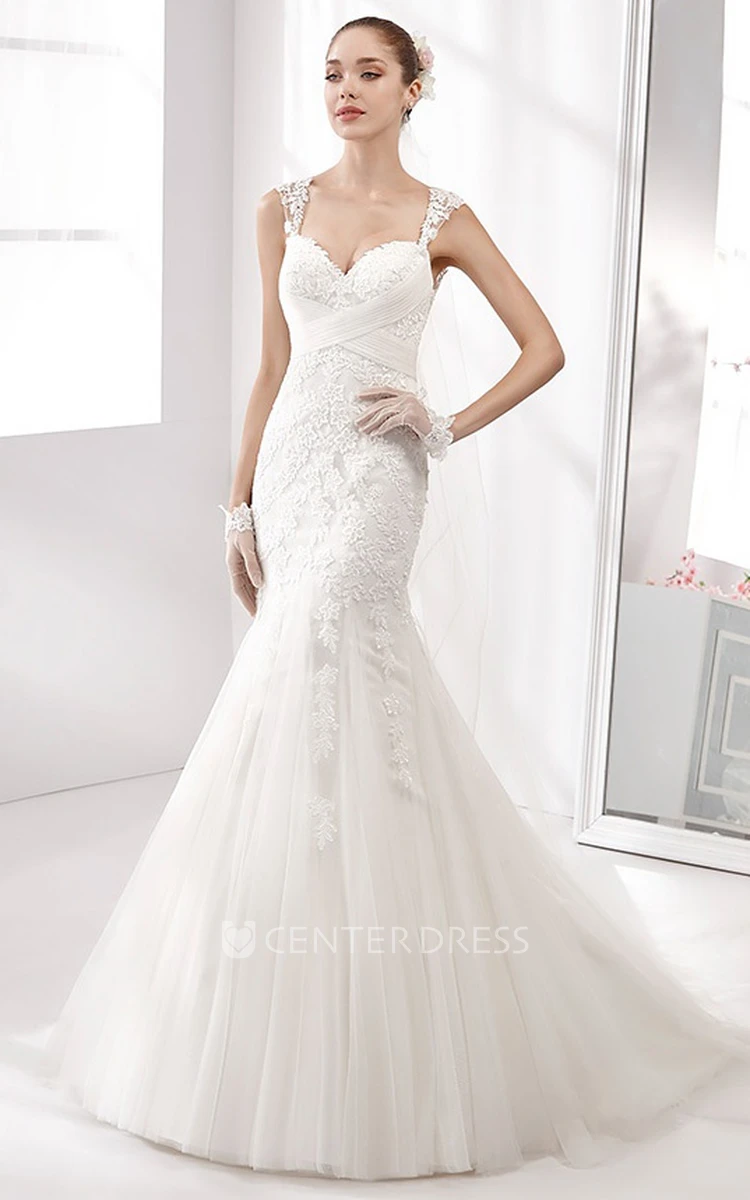 Sweetheart Mermaid Lace Wedding Dress With Crisscross Waist And Illusive Straps