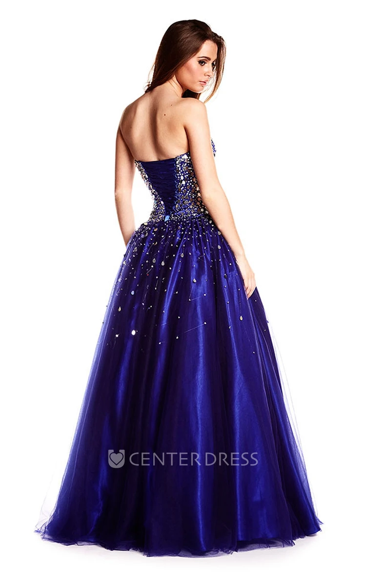 A-Line Beaded Strapless Long Sleeveless Sequins Prom Dress
