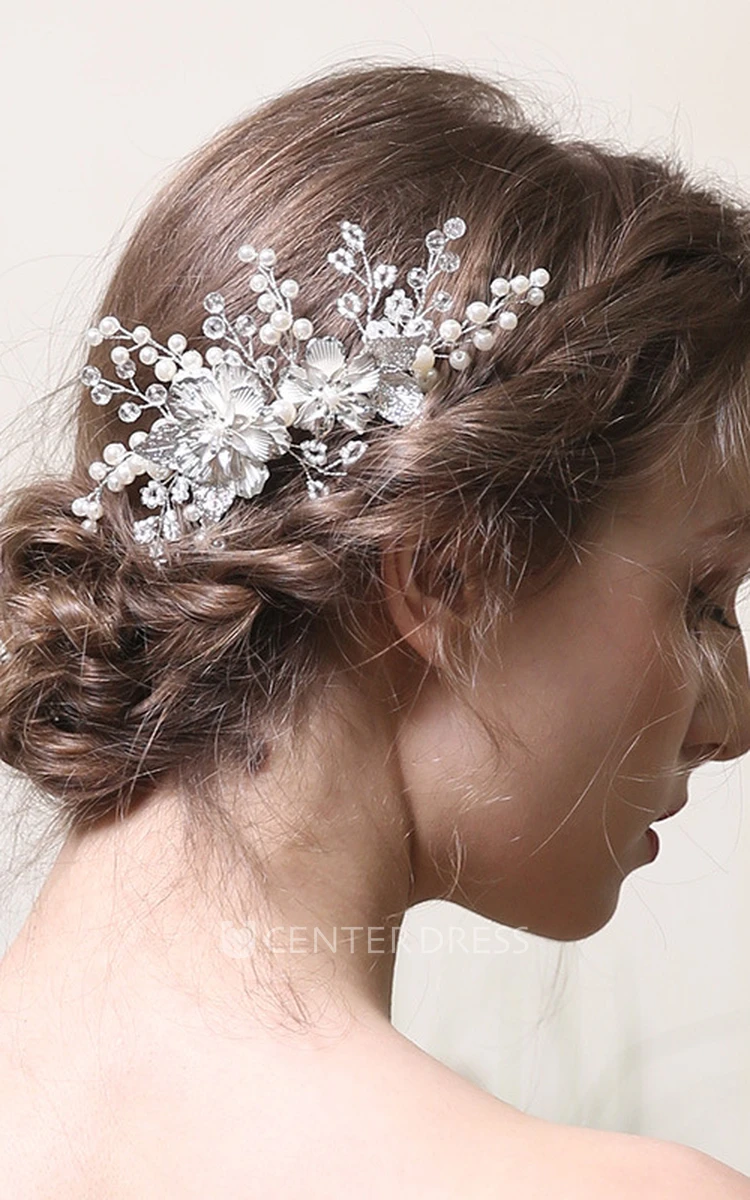 Handmade Silver Flower Hair Combs with Crystal