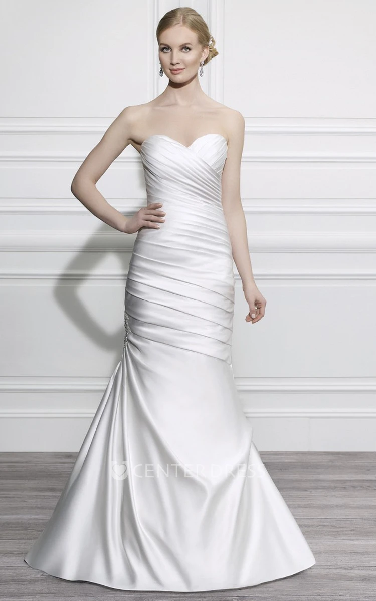 Mermaid Sweetheart Satin Wedding Dress With Criss Cross And Lace Up