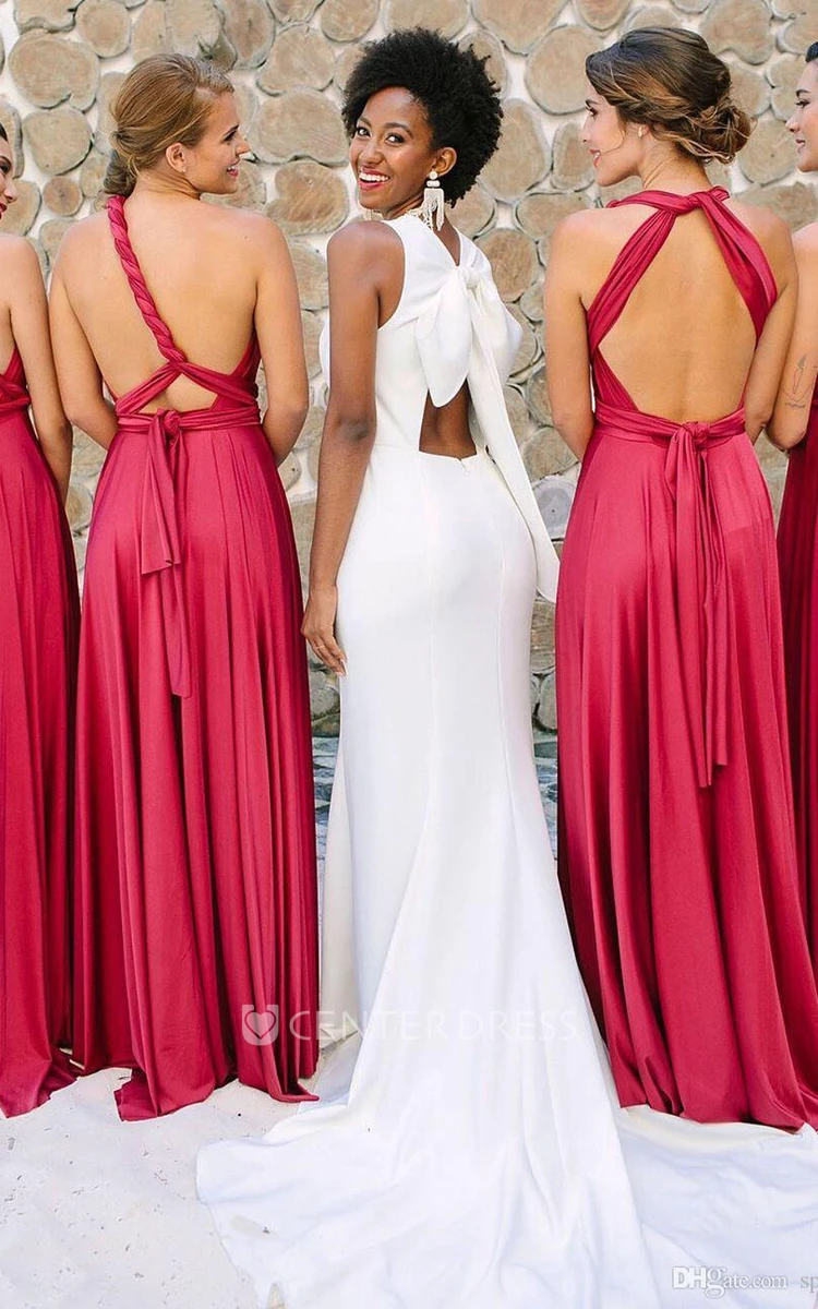 Romantic Convertible Backless V-Neck Jersey Bridesmaid Dress 